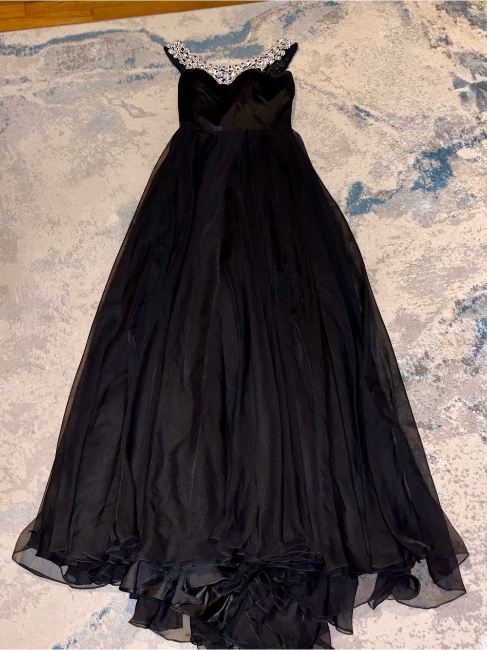 Sherri Hill Black Evening Gown with Silver Embellished Neckline